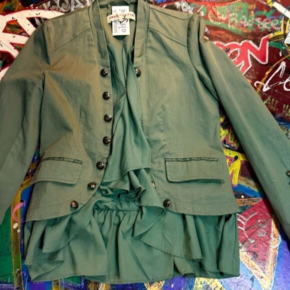 Free People Ruffle-Trim Military-Style Jacket in Sage Green -  Size XS - Picture 5 of 14